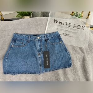 White Fox Boutique Denim Blue Mini Skirt Holla At Me Admiral Blue Size Large Nwt